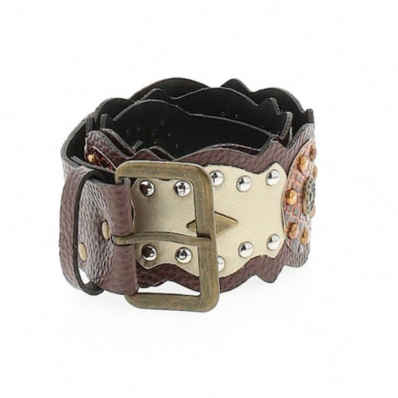 Western Southwestern Brown animal Print gold Studded Belt Size M - Picture 4 of 12